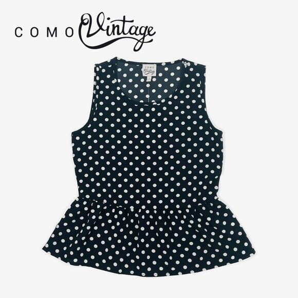 Como Vintage Polka Dot Top Size S Black White Peplum Retro Classic Summer - Picture 14 of 14